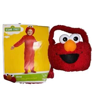 SESAME STREET Boys ELMO Outfit Hat Halloween Costume sz 4-6 with matching basket